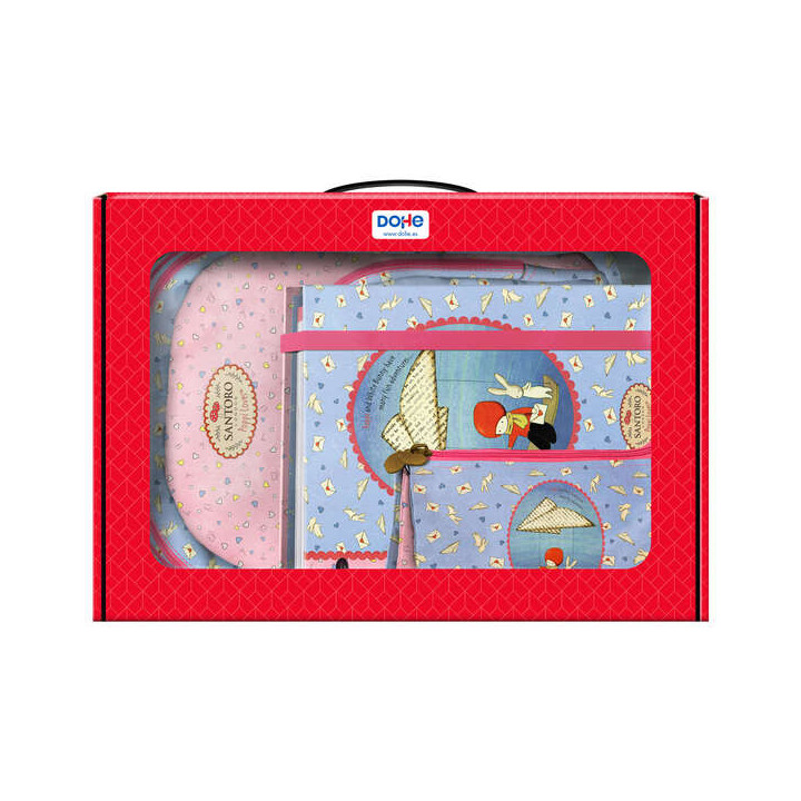 Dohe Santoro Poppi Loves Messenger Pack de Mochila Grande + Portatodo Triple + Carpeta de 4 Anillas Formato A4 con Recambio de