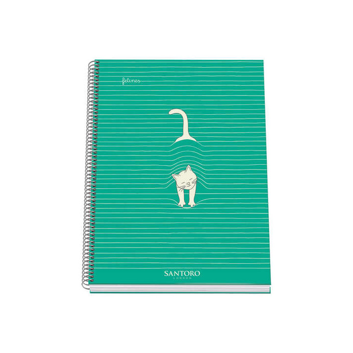 Dohe Santoro Felines Cuaderno Espiral Tapa Dura - Tamaño A4 de 100 Hojas 90gr - Hojas Microperforadas con 4 Taladros - Cuadric