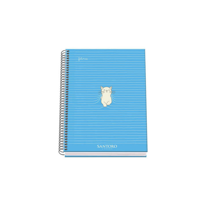 Dohe Santoro Felines Cuaderno Espiral Tapa Dura - Tamaño A5 de 100 Hojas 90gr - Hojas Microperforadas con 2 Taladros - Cuadric