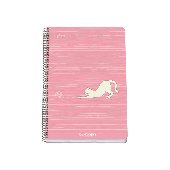 Dohe Santoro Felines Cuaderno Espiral Tapa Rigida - Tamaño Folio de 80 Hojas 90gr - Hojas con Cuadricula 4mm