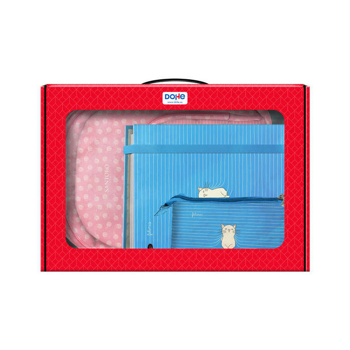 Dohe Santoro Felines Pack de Mochila Grande + Portatodo Triple + Carpeta de 4 Anillas Formato A4 con Recambio de 100 Hojas
