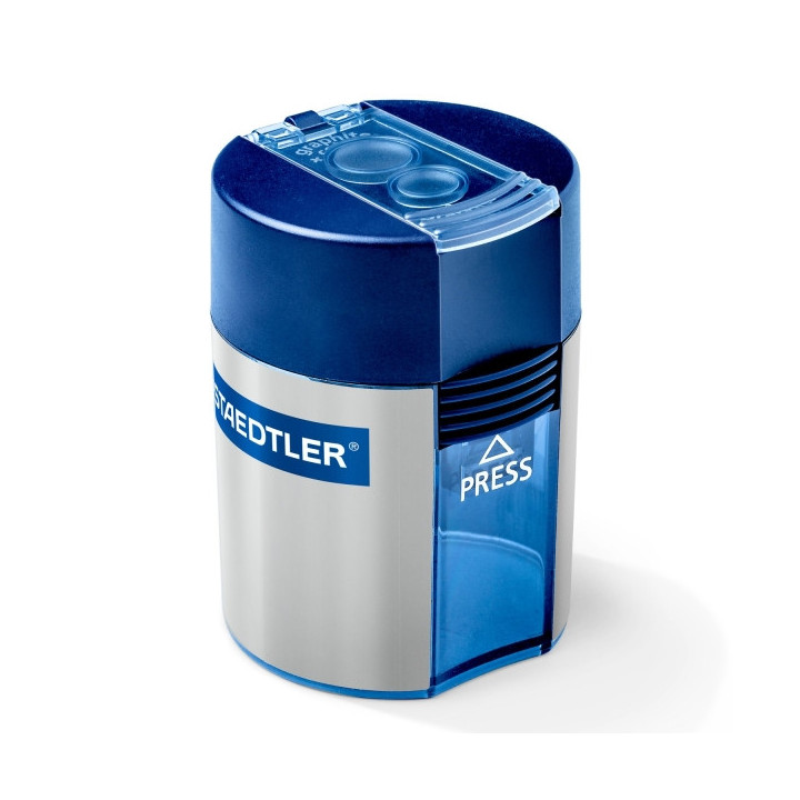 Staedtler 512 Sacapuntas de 2 Orificios con Deposito - Para Lapices de 8.2mm y 10.2mm - Color Azul