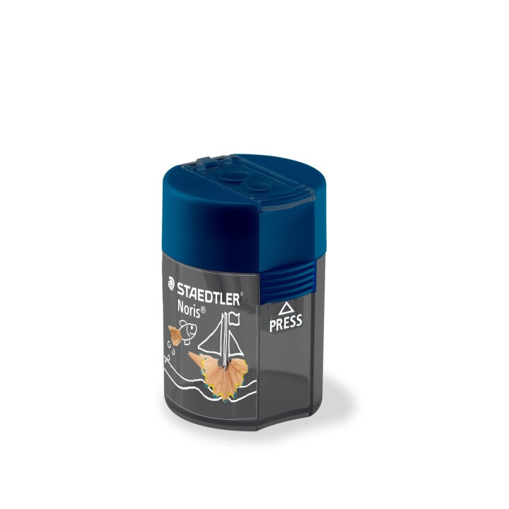 Staedtler 512 F Sacapuntas de 2 Orificios con Deposito - Para Lapices de 8.2mm y 10.2mm - Color Azul