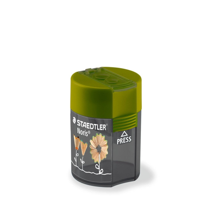 Staedtler 512 F Sacapuntas de 2 Orificios con Deposito - Para Lapices de 8.2mm y 10.2mm - Color Verde