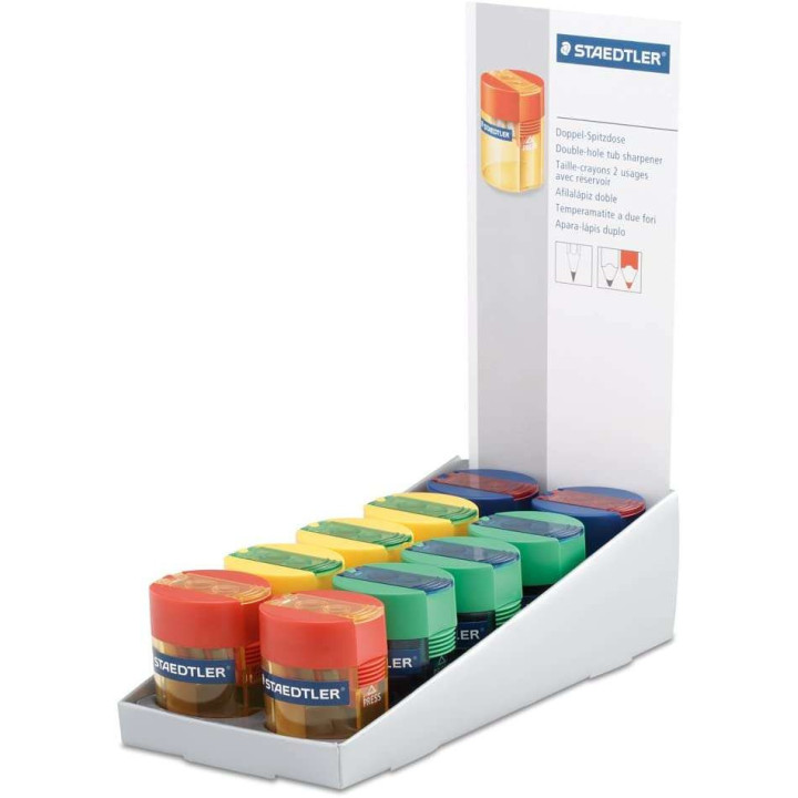 Staedtler Sacapuntas de 2 Orificios con Deposito - Para Lapices de 8.2mm y 10.2mm - Colores Neon Surtidos