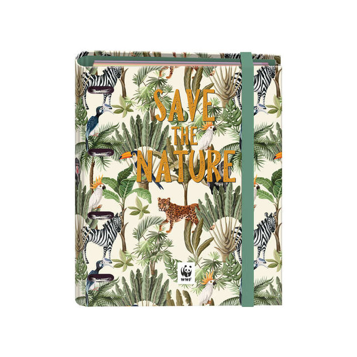 Dohe WWF Save the Nature Carpeta de 4 Anillas Formato A4 con Recambio de 100 Hojas - 4 Separadores Polipropileno de Colores - C