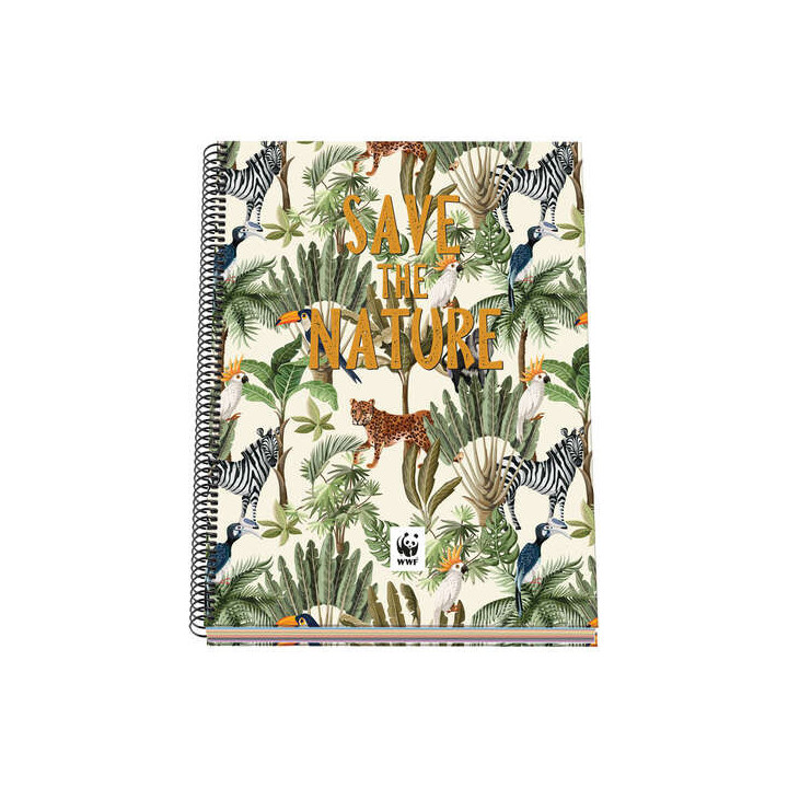 Dohe WWF Save the Nature Cuaderno Espiral Tapa Dura - Tamaño A4 de 100 Hojas 90gr - Hojas Microperforadas con 4 Taladros - Cua