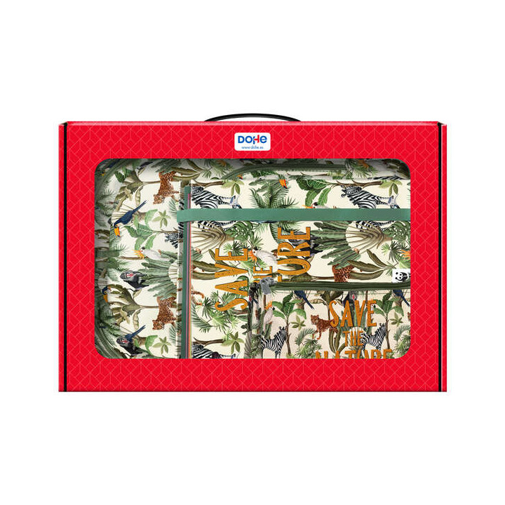 Dohe WWF Save the Nature Pack de Mochila Grande + Portatodo Triple + Carpeta de 4 Anillas Formato A4 con Recambio de 100 Hojas