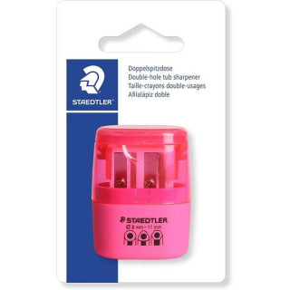 Staedtler Sacapuntas Doble Uso con Deposito - 2 Agujeros - De 8.2mm hasta 10.2mm - Color Rosa Neon