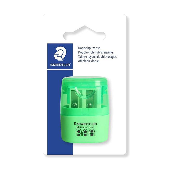 Staedtler Sacapuntas Doble Uso con Deposito - 2 Agujeros - De 8.2mm hasta 10.2mm - Color Verde Neon