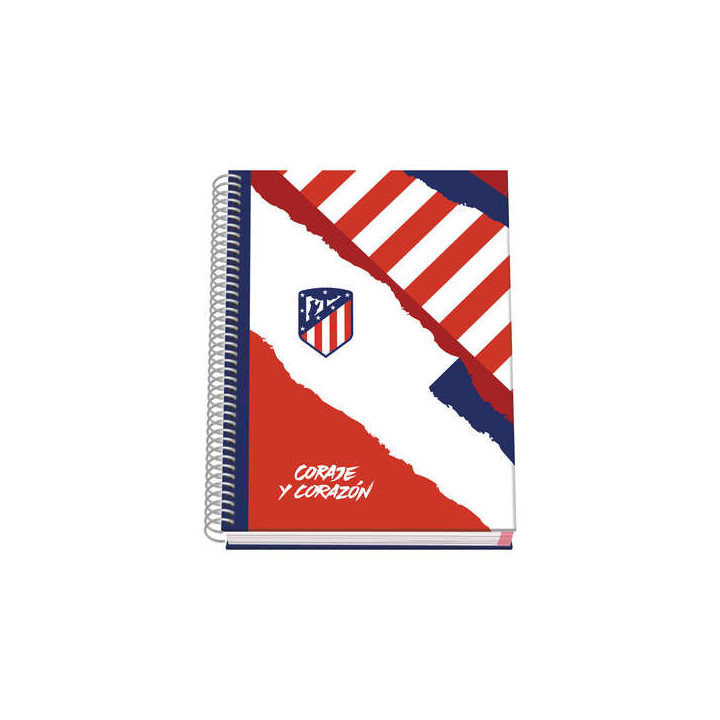 Dohe Atletico de Madrid Coraje y Corazon Cuaderno Espiral Tapa Dura - Tamaño A5 de 100 Hojas 90gr - Hojas Microperforadas con