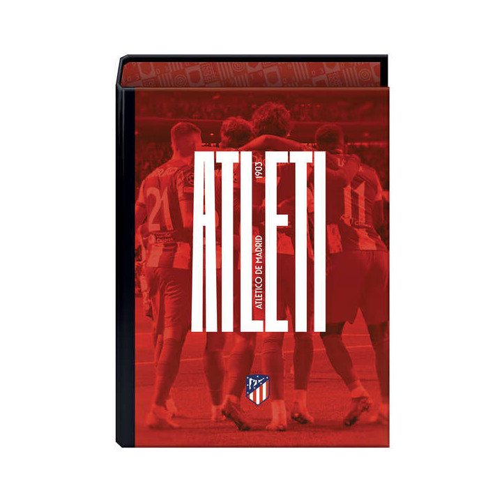 Dohe Atletico de Madrid Atleti Carpeta de 4 Anillas Formato Folio - Cubierta de Carton Forrado - Anillas Niqueladas de 40mm