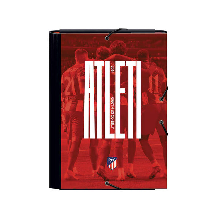 Dohe Atletico de Madrid Atleti Carpeta de Carton Forrado Plastificado - 3 Solapas - Tamaño Folio - Guardas Impresas - Cierre d