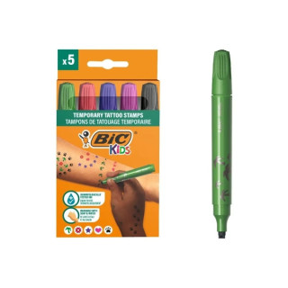 Bic Kids Pack de 5 Rotuladores de Sellos para Tatuajes Temporales - Tinta Dermatologicamente Testada y Sin Perfume - Colores Su