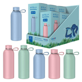 Dohe Expositor de 6 Botellas Reutilizables 3x 500ml y 3x 350ml - Acero Inoxidable de Doble Pared - Libre de BPA - Tapon Hermeti