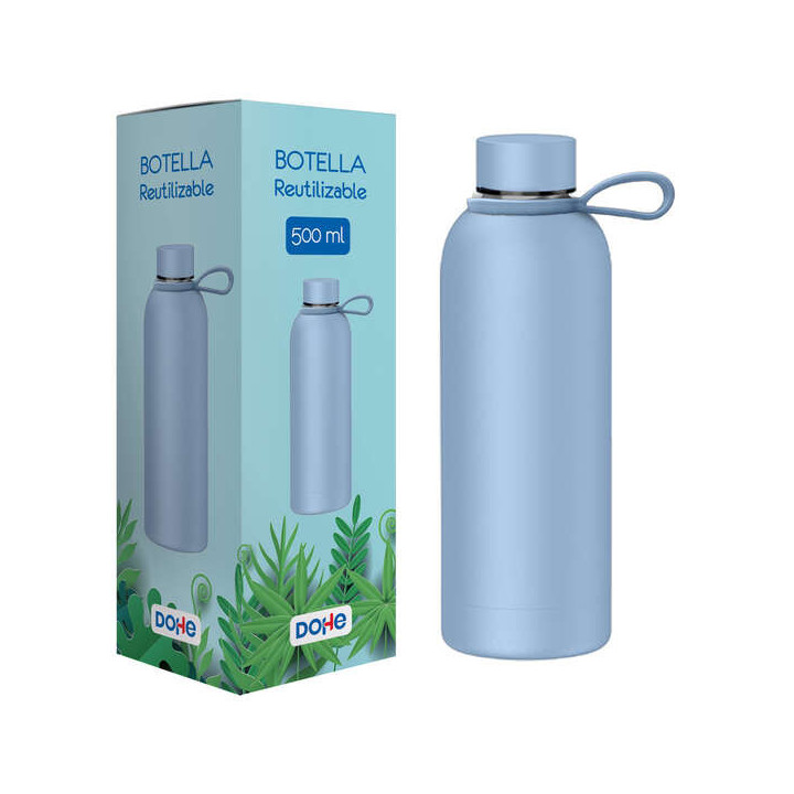 Dohe Botella Reutilizable 500ml - Acero Inoxidable de Doble Pared - Libre de BPA - Tapon Hermetico Antigoteo de Acero Inoxidabl