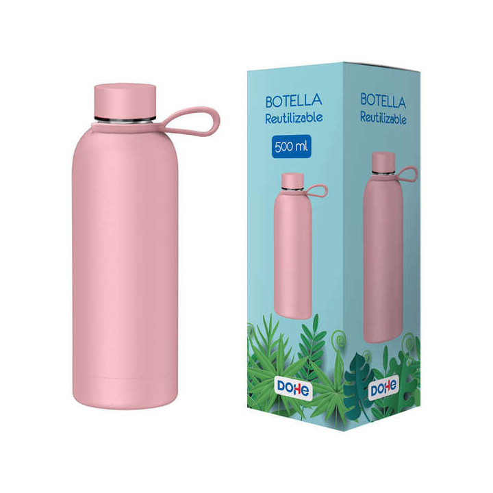 Dohe Botella Reutilizable 500ml - Acero Inoxidable de Doble Pared - Libre de BPA - Tapon Hermetico Antigoteo de Acero Inoxidabl