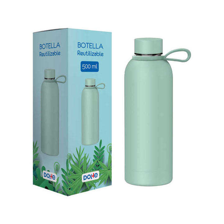 Dohe Botella Reutilizable 500ml - Acero Inoxidable de Doble Pared - Libre de BPA - Tapon Hermetico Antigoteo de Acero Inoxidabl