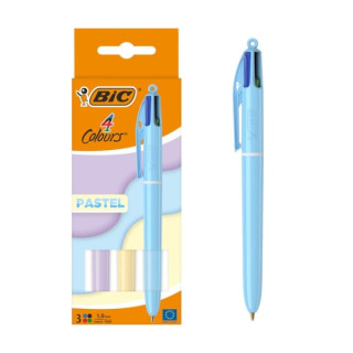 Bic 4 Colours Pastel Pack de 3 Boligrafos de Bola Retractil - Punta Media de 1.0mm - Tinta con Base de Aceite - Cuerpo en Color