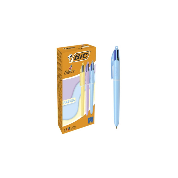 Bic 4 Colours Pastel Boligrafo de Bola Retractil - Punta Media de 1.0mm - Tinta con Base de Aceite - Cuerpo en Colores Pastel -