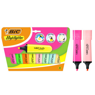 Bic Marking Highlighter Flat Pack de 8 Marcadores Fluorescentes - Punta Biselada - Trazo entre 1.20 y 4.60 mm - Tinta con Base