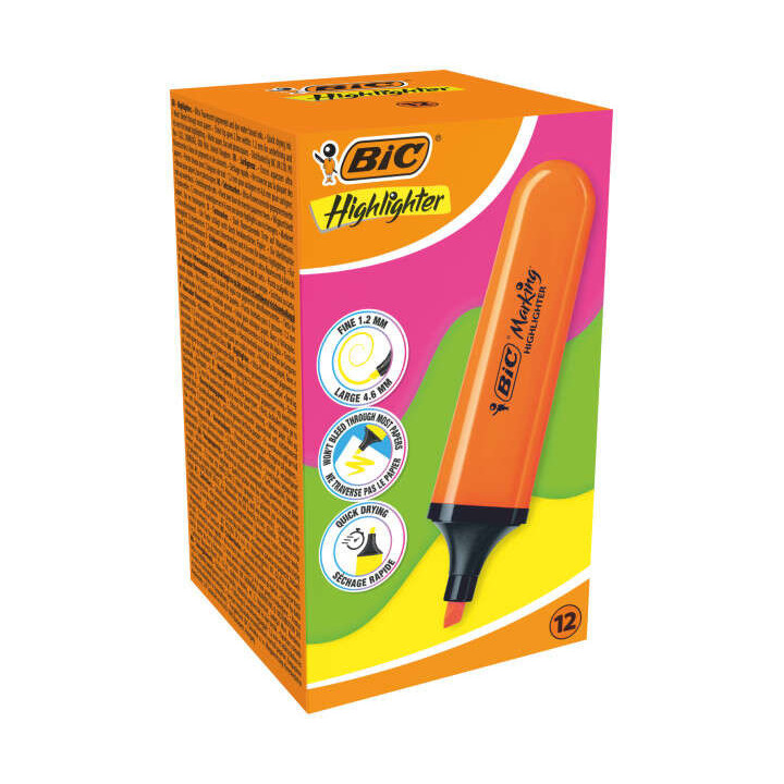 Bic Marking Highlighter Flat Marcador Fluorescente - Punta Biselada - Trazo entre 1.70 y 4.80 mm - Tinta con Base de Agua - Col
