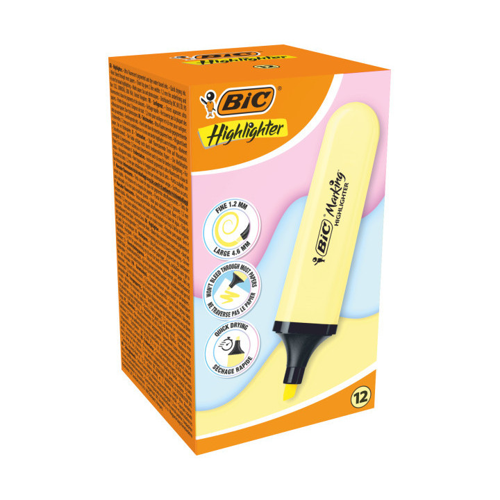 Bic Marking Highlighter Flat Marcador Fluorescente - Punta Biselada - Trazo entre 1.20 y 4.60 mm - Tinta con Base de Agua - Col