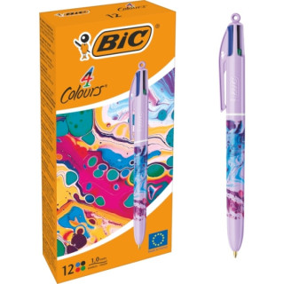 Bic 4 Colours Decors Hydro Boligrafo de Bola Retractil - Punta Media de 1.0mm - Tinta con Base de Aceite - 4 Colores