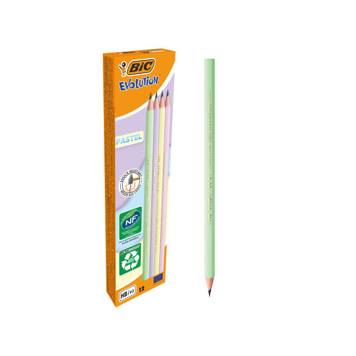 Bic Evolution Pastel Lapiz de Grafito Hexagonal - Mina HB Ultrarresistente - Sin Madera - No se Astilla - Colores Pastel