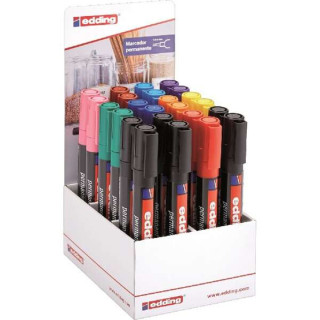Edding 300 Expositor de 24 Rotuladores Permanentes - Punta Redonda - Trazo entre 1.5 y 3mm - Tinta Casi Inodora - Capuchon con