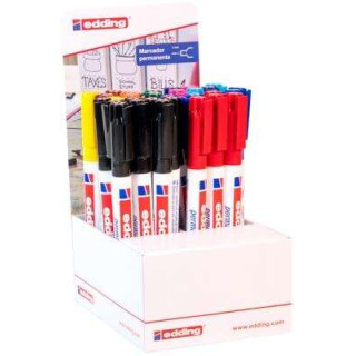Edding 400 Expositor de 30 Rotuladores Permanentes - Punta Redonda - Trazo 1mm - Recargable - Secado Rapido - Colores Surtidos
