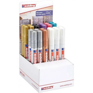 Edding 750 Expositor de 24 Rotuladores Permanentes - Punta Redonda - Trazo entre 2 y 4mm - Tinta Opaca - Secado Rapido - Colore