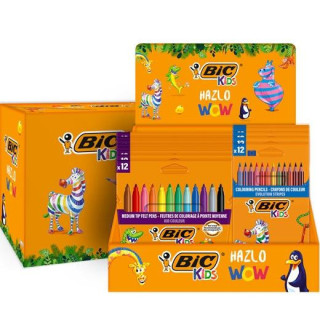 Bic Kids Expositor de 12 Packs de 12 Rotuladores Couleur + 12 Packs de 12 Lapices de Colores Evolution Stripes - Colores Surtid