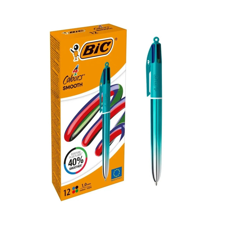 Bic 4 Colours Smooth Gradient Verde Boligrafo de Bola Retractil - Punta Media de 1.0mm - Escritura un 40% mas Suave - 4 Colores