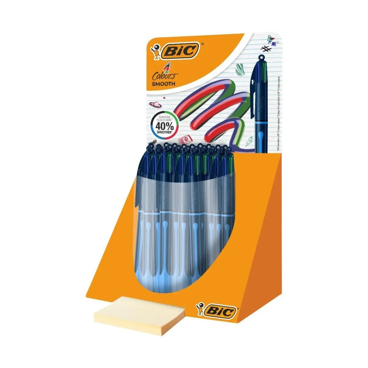 Bic 4 Colours Smooth Drop Expositor de 30 Boligrafos de Bola Retractil - Punta Media de 1.0mm - Escritura un 40% mas Suave - 4