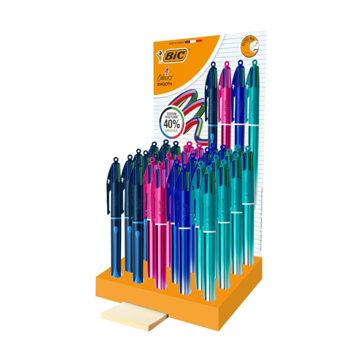 Bic 4 Colours Smooth Gradient y Drop Expositor de 36 Boligrafos de Bola Retractil - Punta Media de 1.0mm - Escritura un 40% mas
