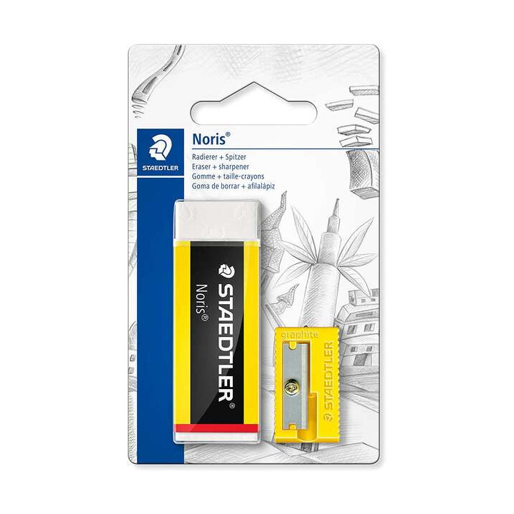 Staedtler Noris 526 Pack de 1 Goma de Borrar de Plastico + 1 Sacapuntas de Plastico