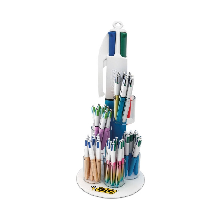 Bic 4 Colours Expositor de 60 Boligrafos de Bola Retractiles - Punta Media de 1.0mm - Tinta con Base de Aceite - 4 Colores - Di