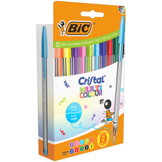 Bic Cristal Multicolour Pack de 20 Boligrafos de Bola - Punta 1.6mm - Trazo 0.42mm - Tinta con Base de Aceite - Colores Surtido