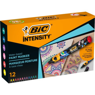 Bic Intensity Pack de 12 Marcadores de Pintura - Punta Media - Tinta con Base de Agua - 98% de Materiales Reciclados - Colores