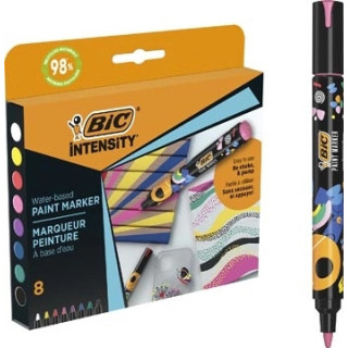 Bic Intensity Pack de 8 Marcadores de Pintura - Punta Media - Tinta con Base de Agua - 98% de Materiales Reciclados - Colores S