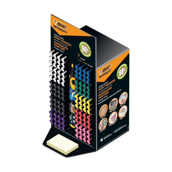 Bic Intensity Expositor de 120 Marcadores de Pintura - Punta Media - Tinta con Base de Agua - 98% de Materiales Reciclados - Co