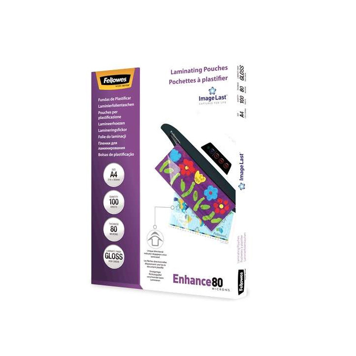Fellowes Pack de 100 Fundas para Plastificar Brillo A4 - 80 Micras - Alta Calidad - Transparente
