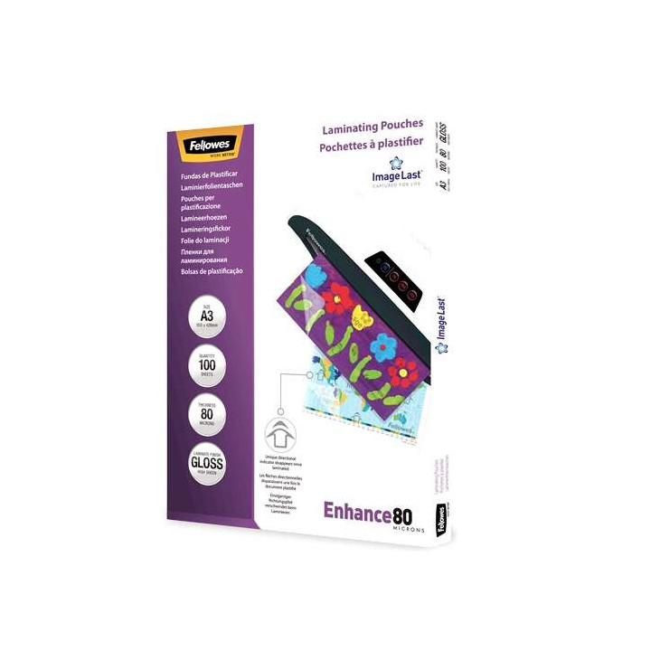 Fellowes Pack de 100 Fundas para Plastificar Brillo A3 - 80 Micras - Alta Calidad - Transparente