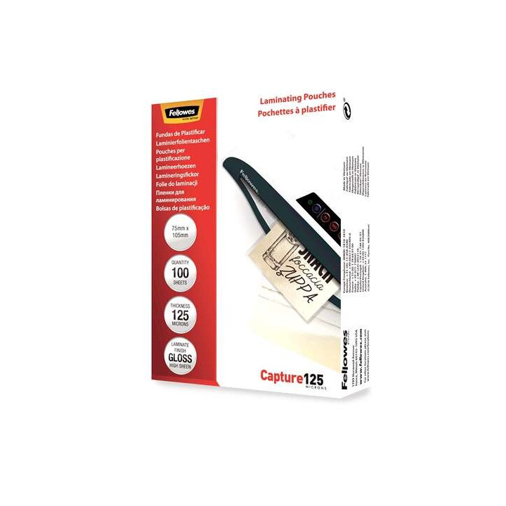 Fellowes Pack de 100 Fundas para Plastificar Brillo para Tarjetas 75 x 105mm - 125 Micras - Alta Calidad - Transparente