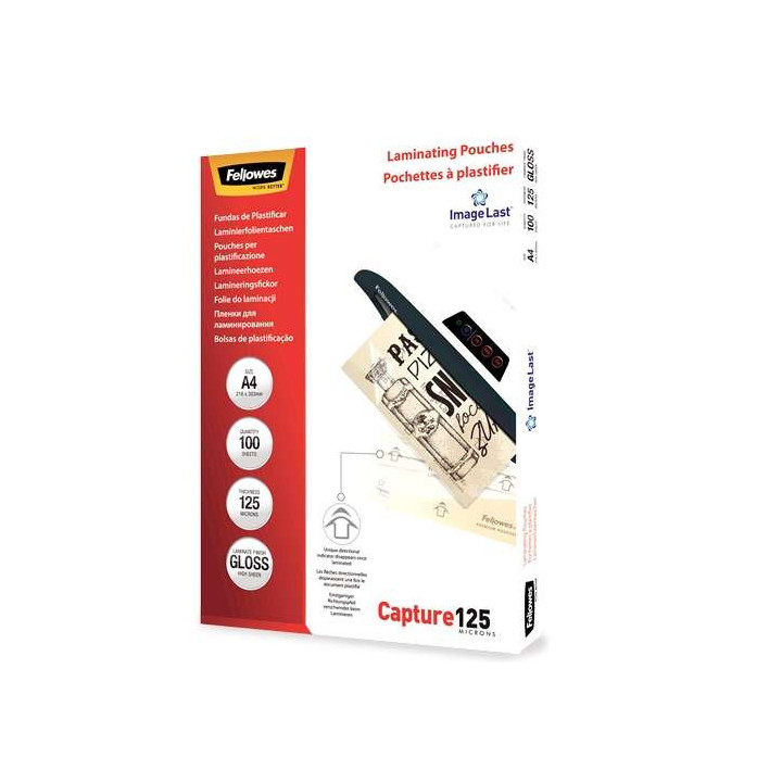 Fellowes Pack de 100 Fundas para Plastificar Brillo A4 - 125 Micras - Alta Calidad - Transparente