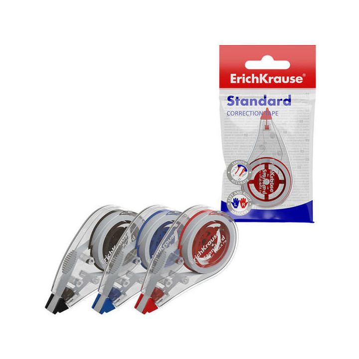 Erichkrause Standard Cinta Correctora 5mmx7m - Ideal para Correccion Rapida y Segura - Secado Inmediato - Color Surtido Aleator