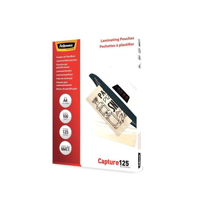 Fellowes Pack de 100 Fundas para Plastificar Mate A4 - 125 Micras - Transparente