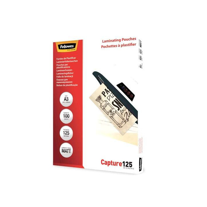 Fellowes Pack de 100 Fundas para Plastificar Mate A3 - 125 Micras - Transparente