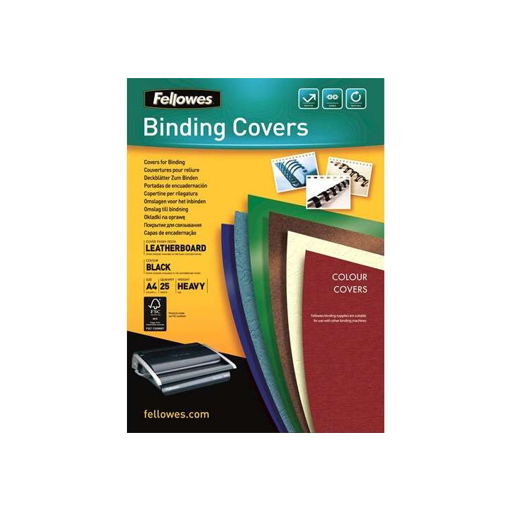 Fellowes Pack de 25 Portadas de Carton Simil Piel Delta Cuero A4 - 250 gr - Color Negro